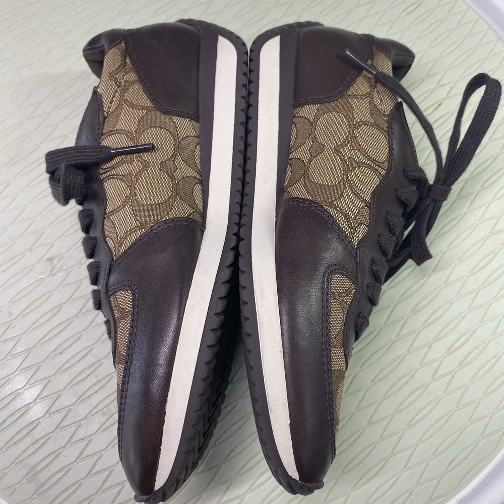 COACH Farah Womens Casual Leather Shoes Nappa Sig C‎ brown Khaki US Sz.6B EUC - Picture 13 of 13